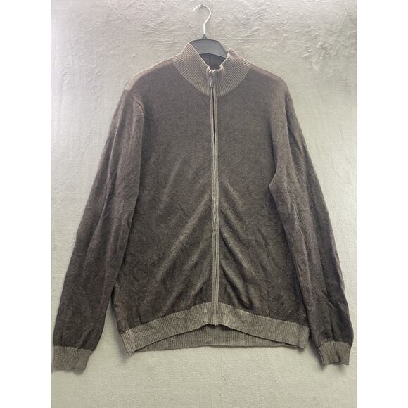 Tommy Bahama Sweater Mens Small Brown Full Zip Knit Mock Neck - Picture 1 of 8